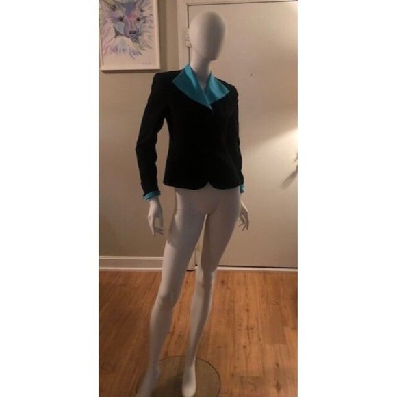 VINTAGE STUNNING CHRISTIAN DIOR BLACK & BLUE BLAZER SILK TRIM FRONT US SIZE 4P - Picture 6 of 11